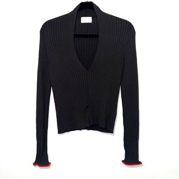 ICEBERG Made In Italy Vintage Y2K Ribbed V Neck Sweater - Brown/Red Trim M - Picture 1 of 7